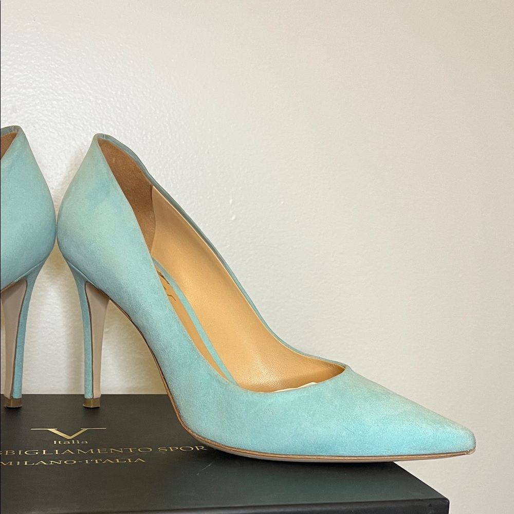 Versace Light Blue Pointed Heels - Picture 7 of 13
